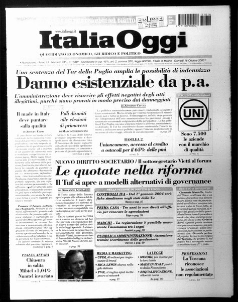 Italia oggi : quotidiano di economia finanza e politica